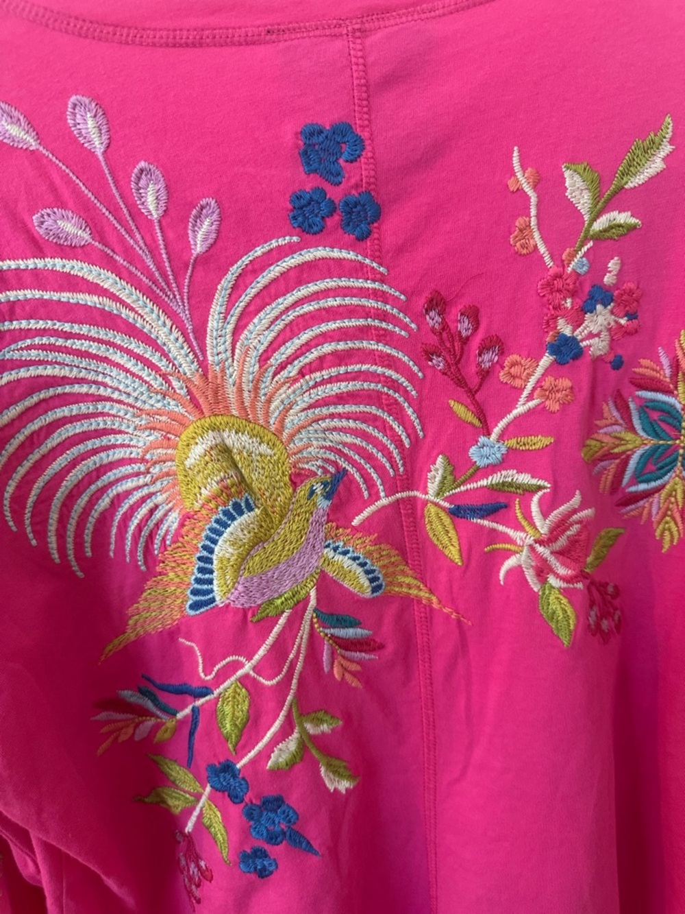 Johnny Was NWT Hot Pink Embroidered Long-Sleeve Henley Tunic - Picture 5 of 7